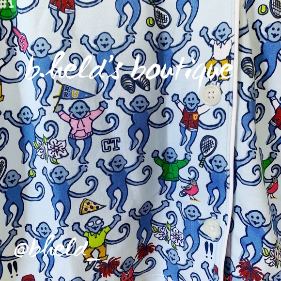 Roller Rabbit Greenwich Monkey Polo Pajamas in Blue Monkey Size XS Brand New NWT - Picture 7 of 16